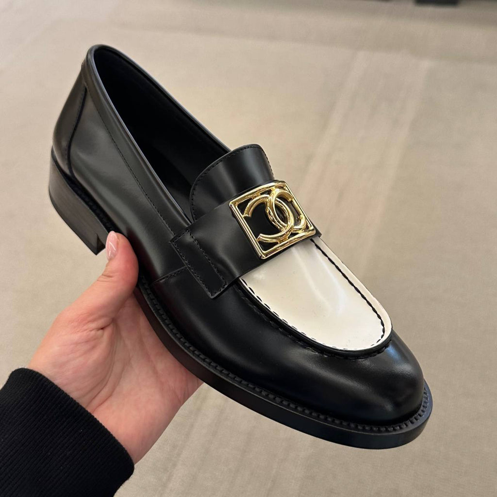 CHANEL loafers black and white with GHW