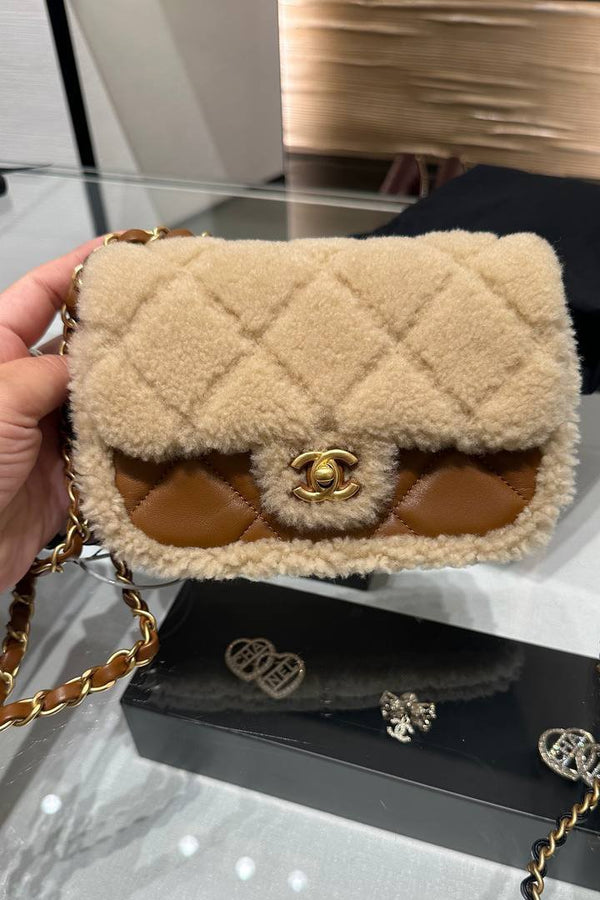 Chanel Brown Sheepskin Teddy Bag Mini FW2024