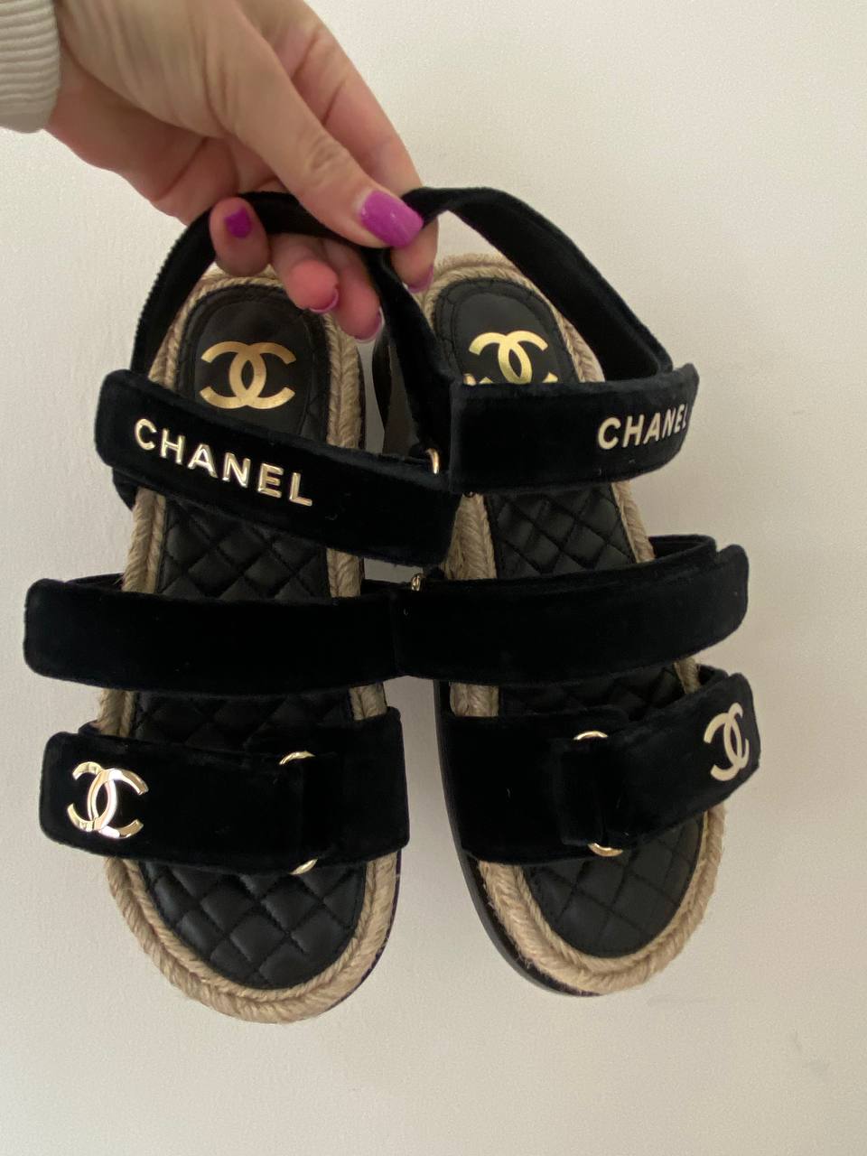 Chanel Velvet Velcro Sandal