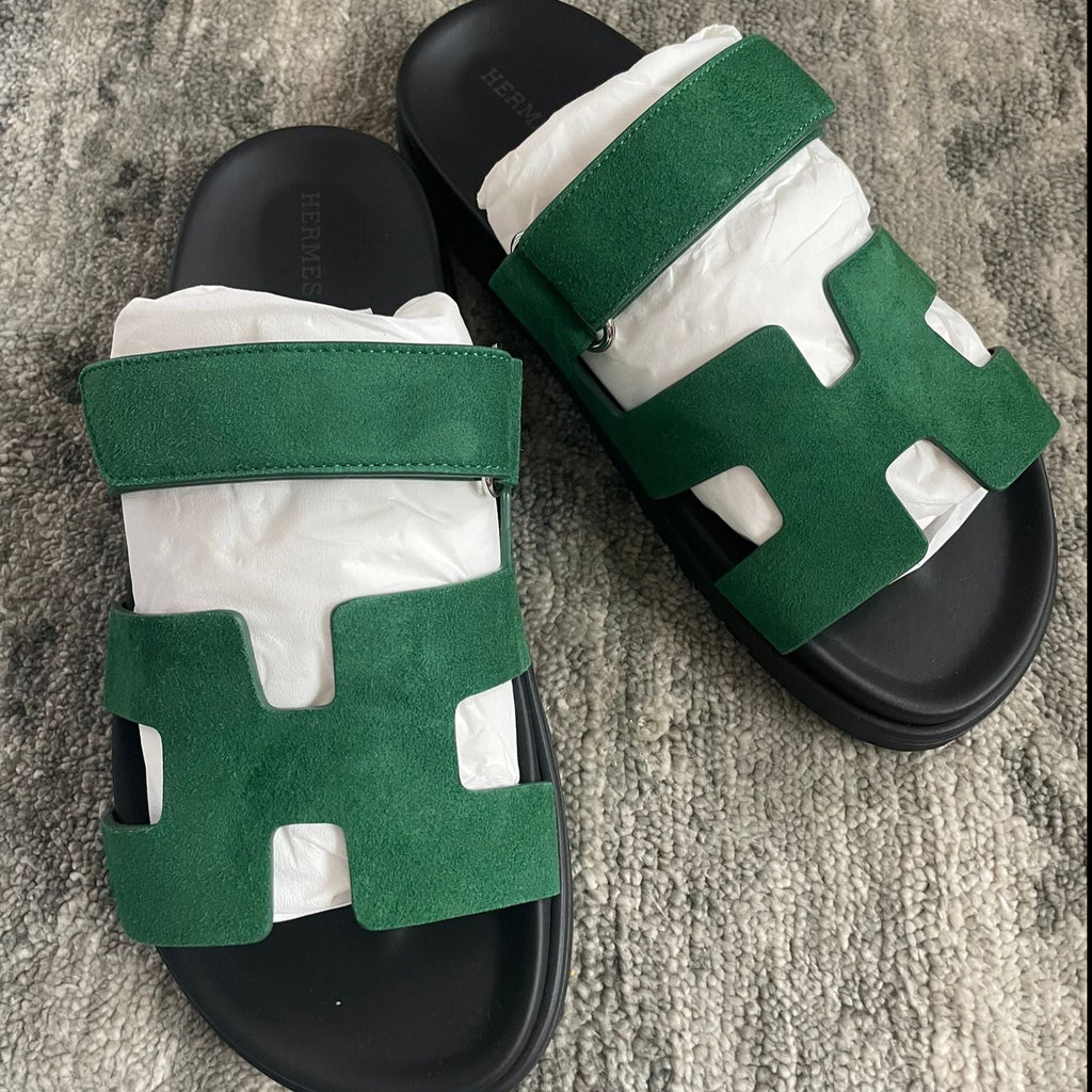 Hermes Chypre sandals suede green 2022
