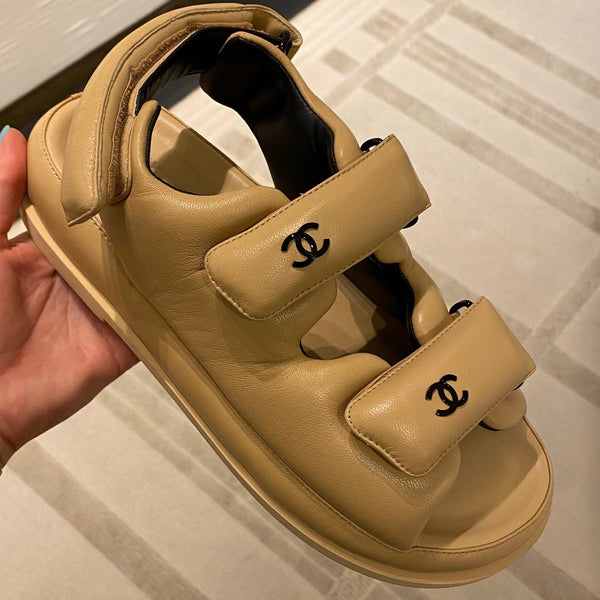CHANEL beige 'Dad' pillow sandals 2022