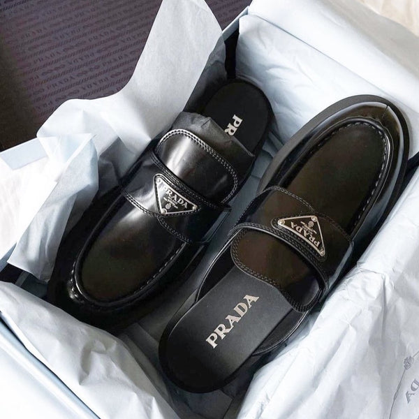 Prada metallic leather mules hotsell