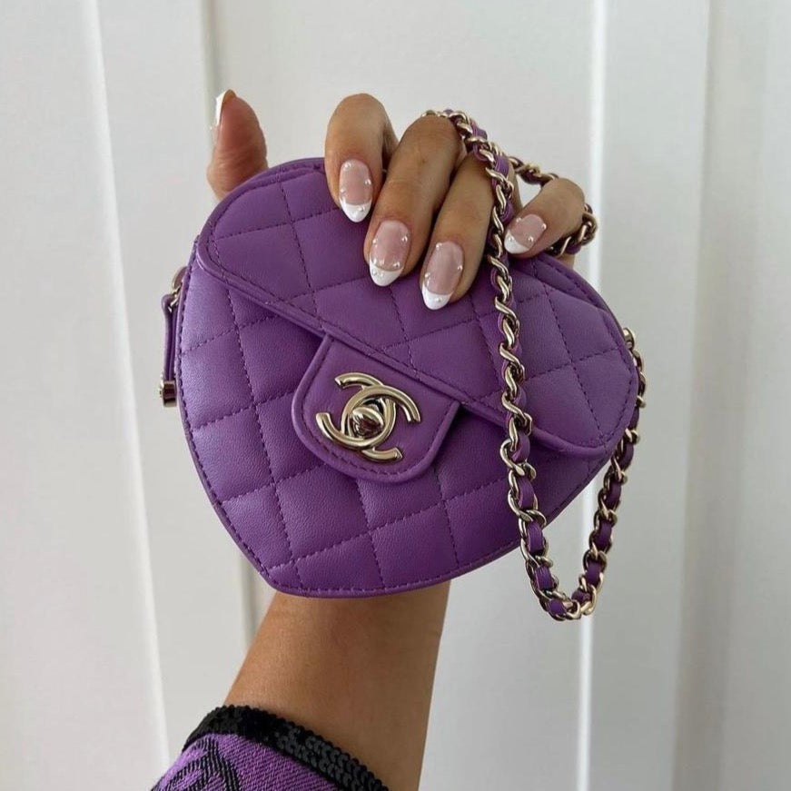 purple chanel heart bag large