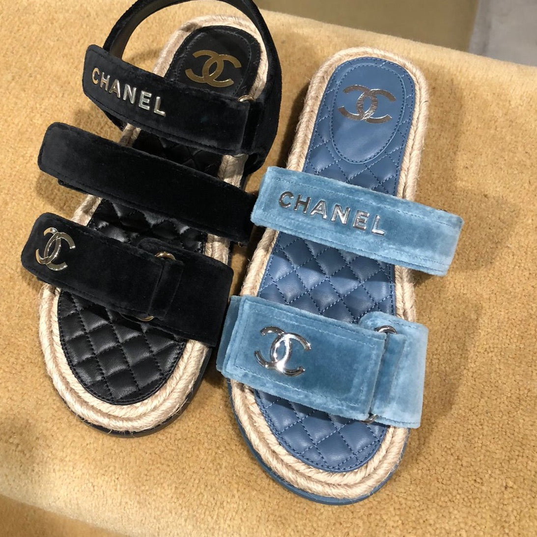 Velvet sandals Chanel Blue size 39 EU in Velvet - 34809168
